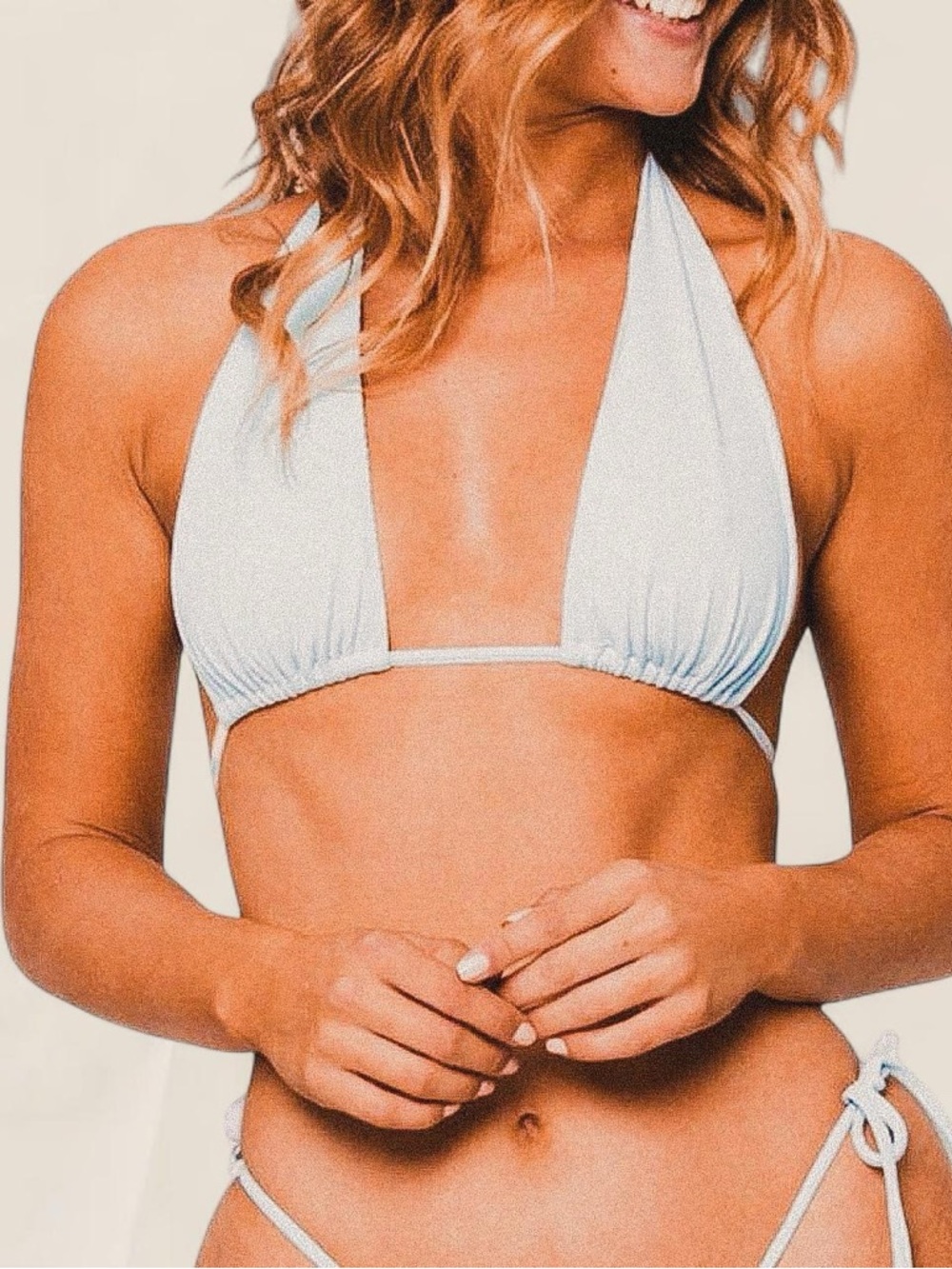 Khassani Ribbed Halter Bikini Top Light Blue Minimal Euro Summer XS